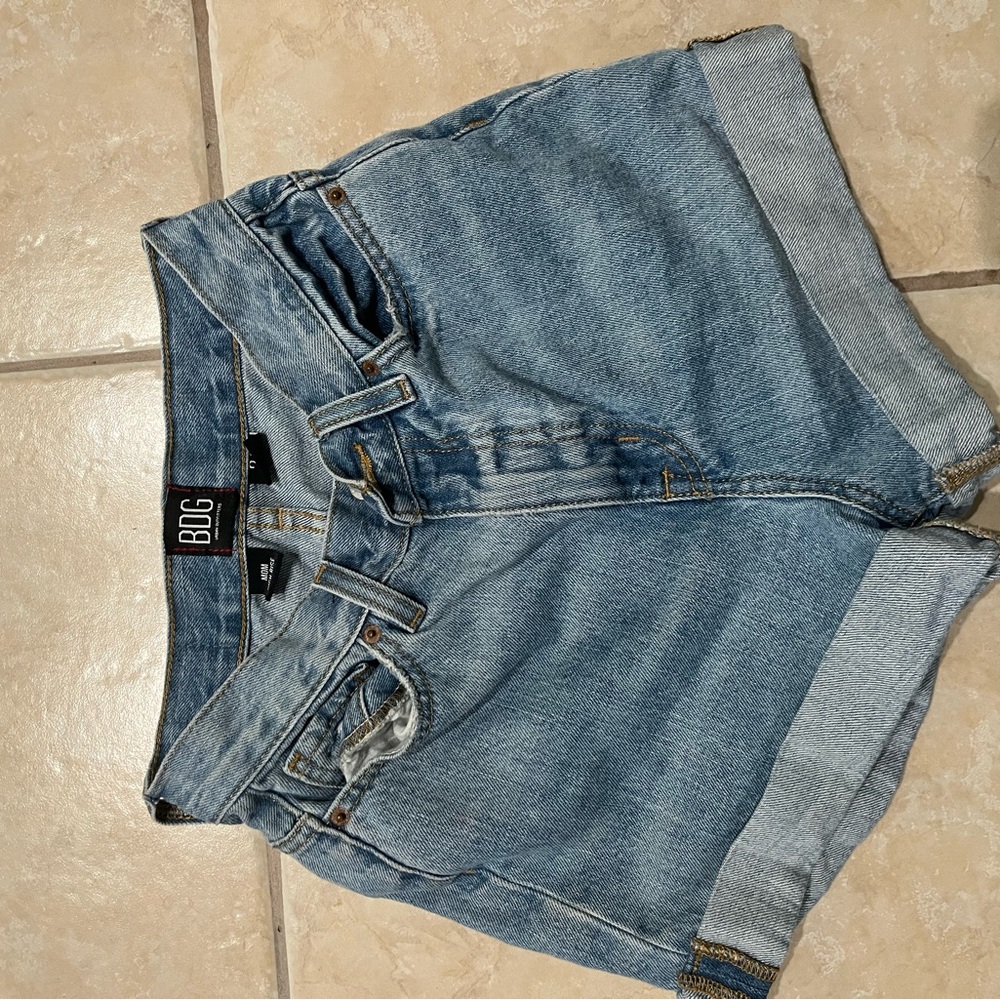 BDG Blue Jean Shorts with Distressed Raw Hem